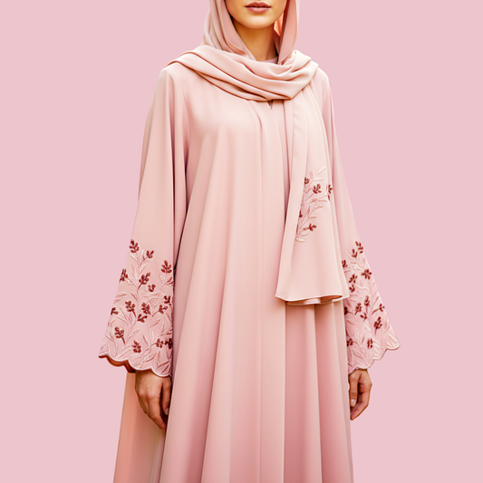 Ruh-e-Gul | Blush Pink Embroidered Abaya with Hijab