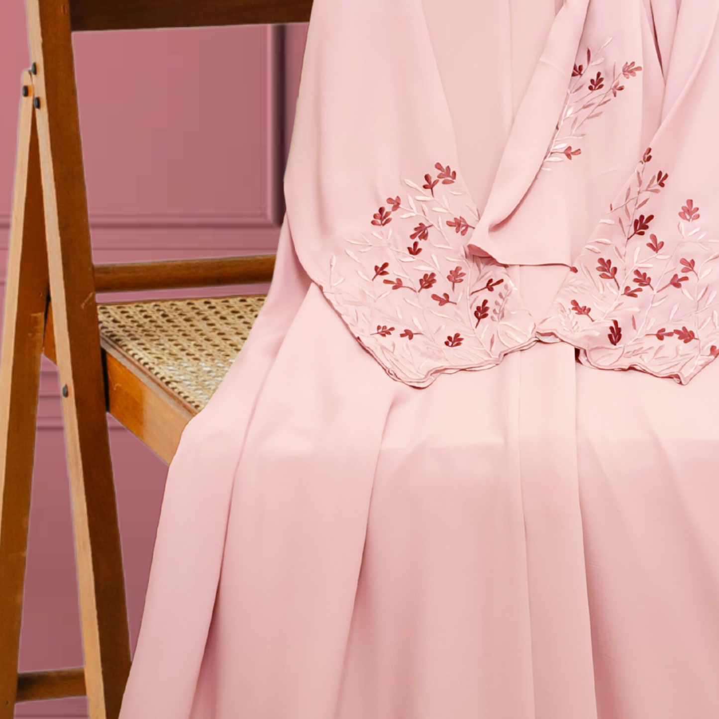Ruh-e-Gul | Blush Pink Embroidered Abaya with Hijab