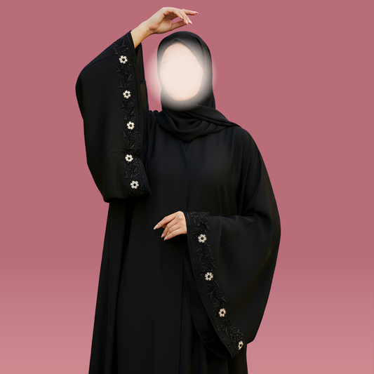 NAYRAH | Hand-Embroidered Black Abaya with Flared Sleeves