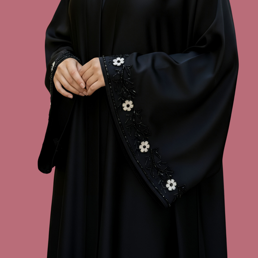 NAYRAH | Hand-Embroidered Black Abaya with Flared Sleeves