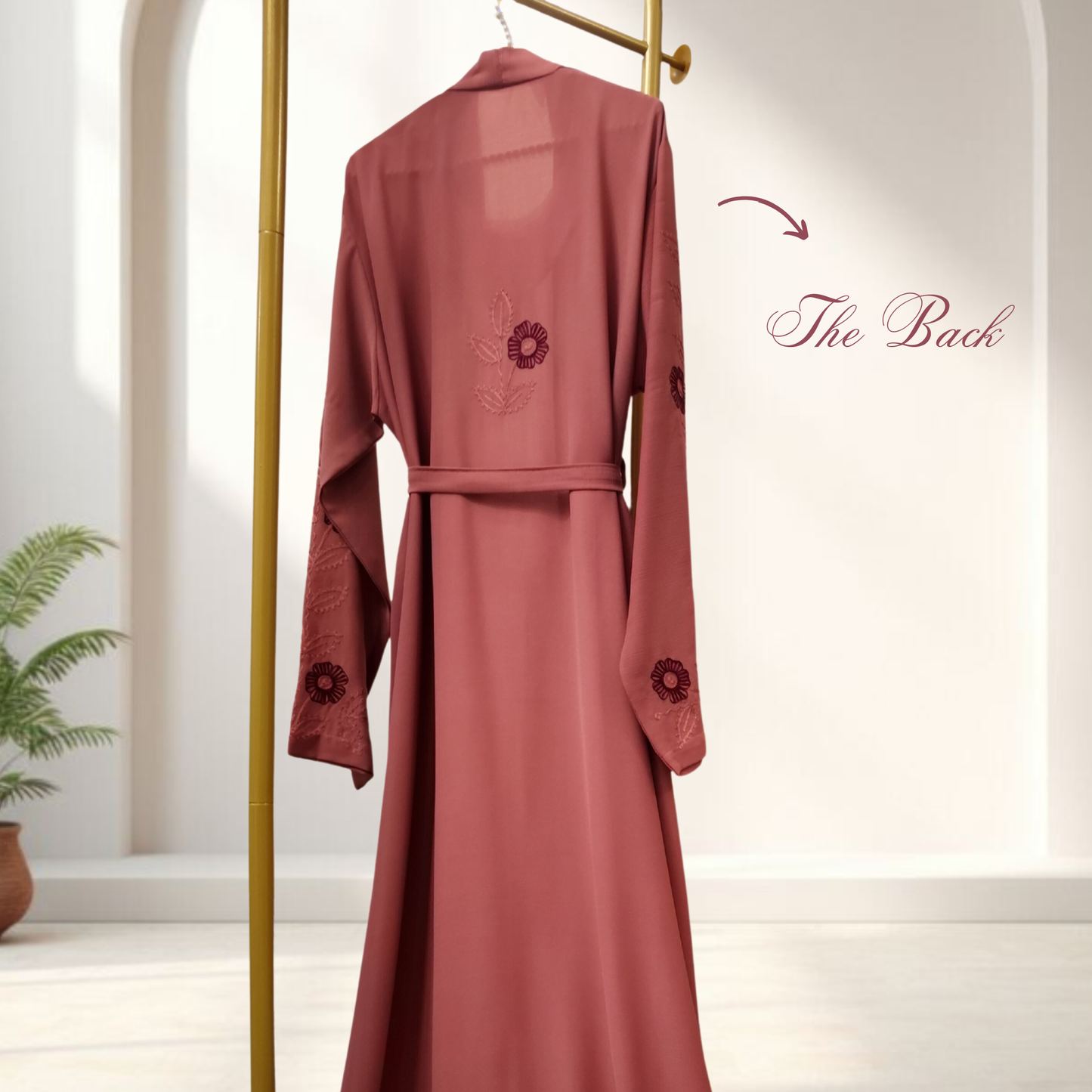 LIYANA | Embroidered Front-Open Abaya Set in Dusty Rose