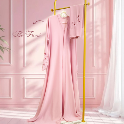 Ruh-e-Gul | Blush Pink Embroidered Abaya with Hijab