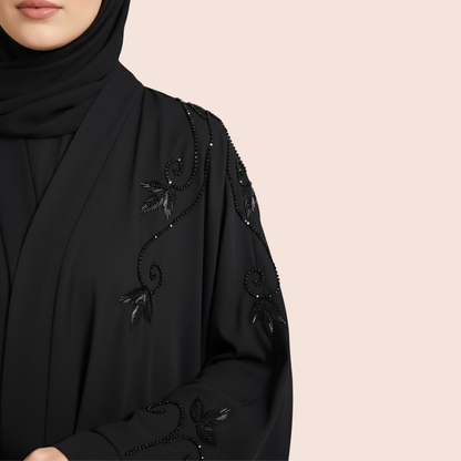 RIMAS | Premium Hand-Embroidered Black Abaya with Delicate Back Detailing