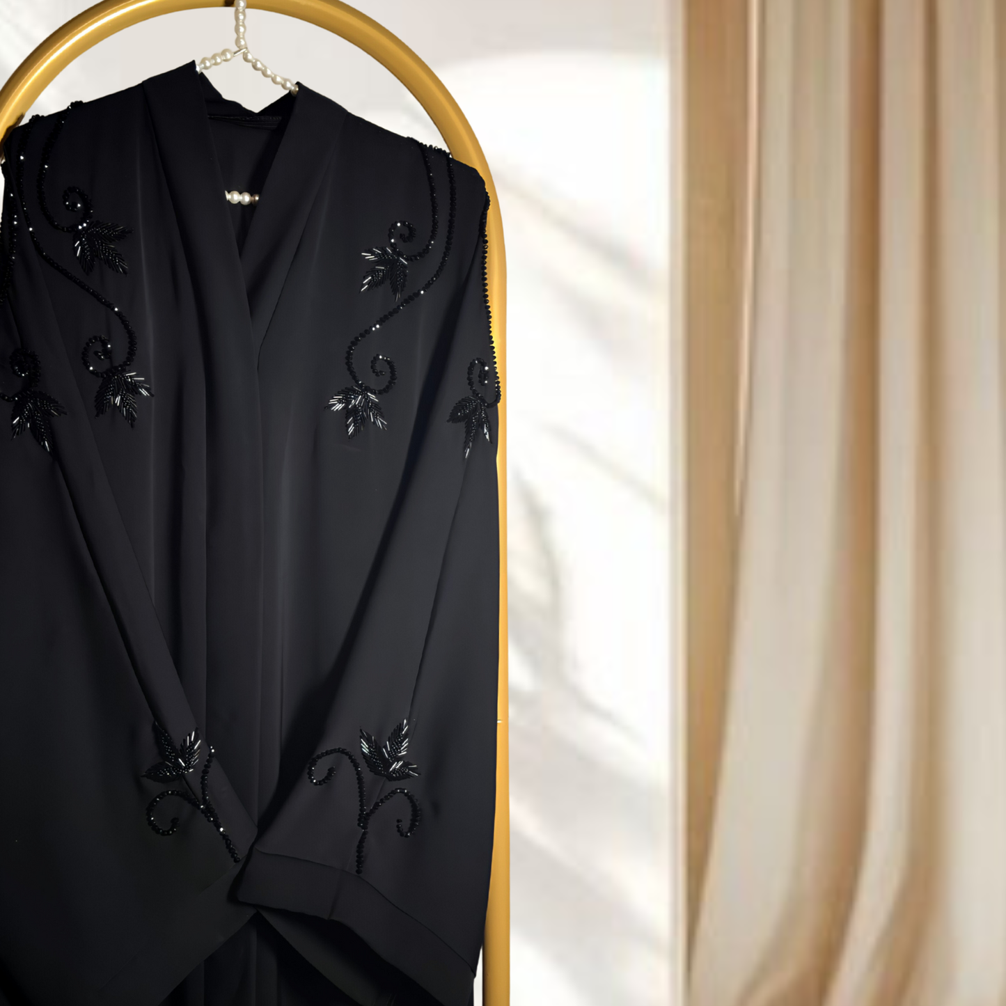 RIMAS | Premium Hand-Embroidered Black Abaya with Delicate Back Detailing