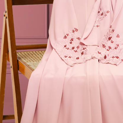Ruh-e-Gul | Blush Pink Embroidered Abaya with Hijab