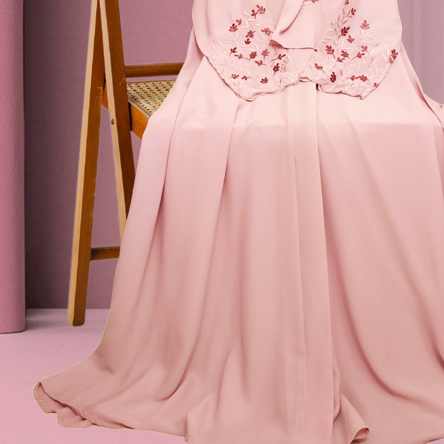 Ruh-e-Gul | Blush Pink Embroidered Abaya with Hijab