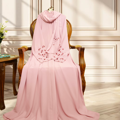 Ruh-e-Gul | Blush Pink Embroidered Abaya with Hijab