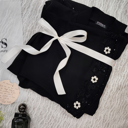 NAYRAH | Hand-Embroidered Black Abaya with Flared Sleeves