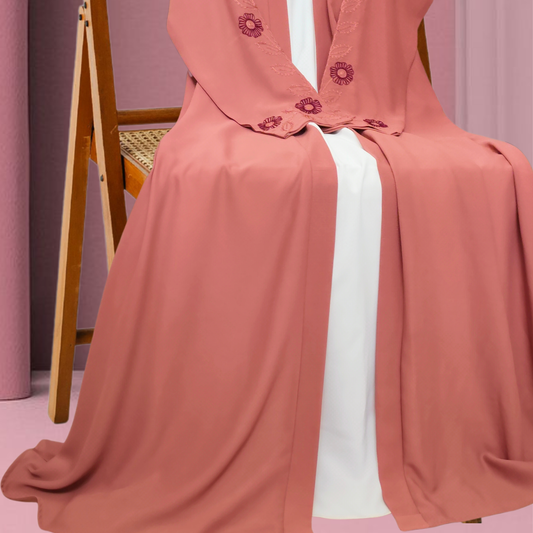 LIYANA | Embroidered Front-Open Abaya Set in Dusty Rose